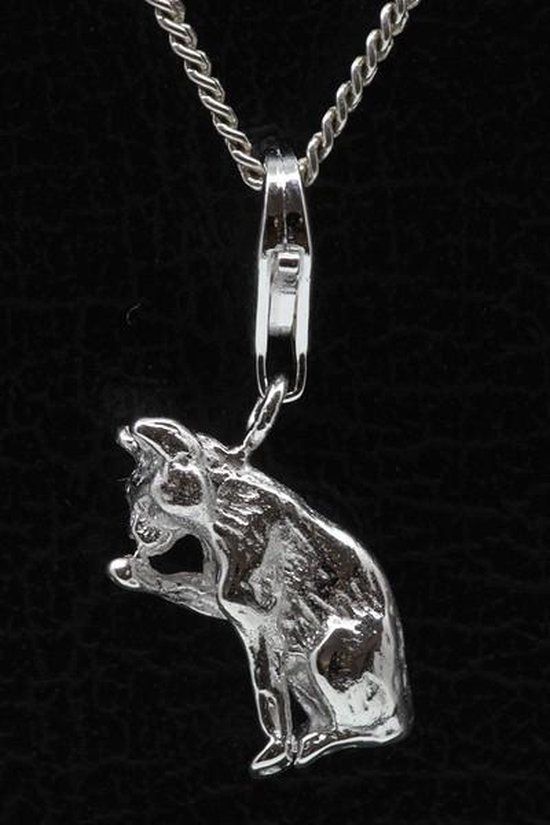 Zilveren Kat likt poot hanger én bedel - Zilver - Unisex - 25 cm