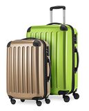 HAUPTSTADTKOFFER Alex 2-delige kofferset harde schaal glanzend, middelgrote koffer 65 cm + handbagage 55 cm, 74 + 42 liter, TSA, appelgroen-champagne