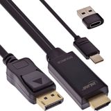 InLine 17162I HDMI naar DisplayPort converterkabel, actieve adapterkabel met USB-stroom, UHD 4K 60Hz, 2 m, Zwart