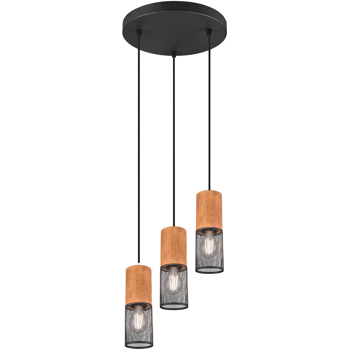 BES LED Trion Yosh Hanglamp - E27 - 3-lichts - Rond - Mat Zwart - Aluminium