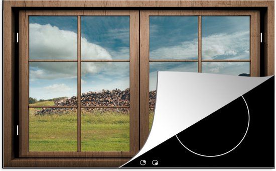 KitchenYeah® Inductie beschermer 81x52 cm - Doorkijk - Gras - Hout - Inductiebeschermer