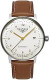 Bauhaus 2064-1 Dessau automatisch horloge 40 mm zilverkleurig stalen kast bruine leren band mineraalglas datum 5 ATM
