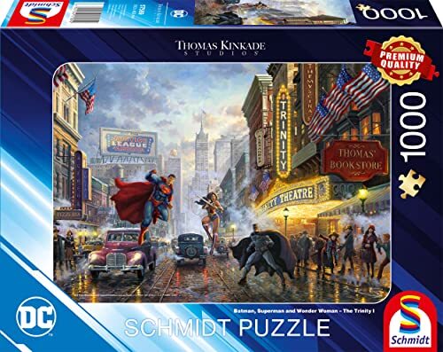 Schmidt Spiele 57589 Thomas Kinkade, Batman, Superman and Wonder Woman, puzzel met 1000 stukjes, normaal