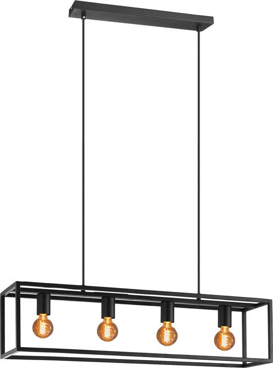 EGLO Eldrick Hanglamp - 4xE27 - 85 cm - industrieel - Staal - Zwart