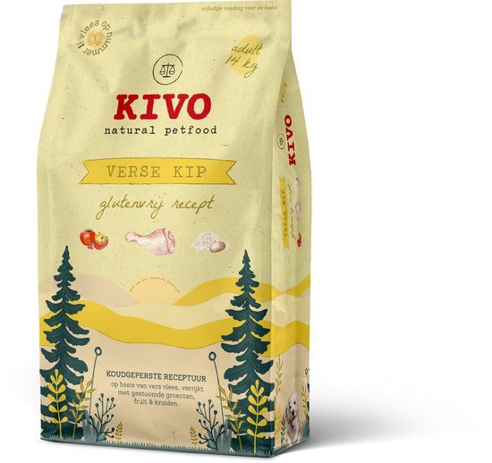 Kivo Petfood glutenvrije hondenbrokken - Verse kip - 14 kg
