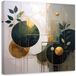 Tableau Abstraction Cercles Et Feuilles En Beige Et Vert, 20x20