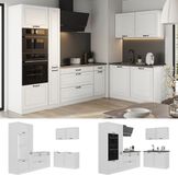 Vicco Hoekkeuken R-Line, Wit landelijk/Wit, 230 x 120 cm goudkleurig eiken werkblad