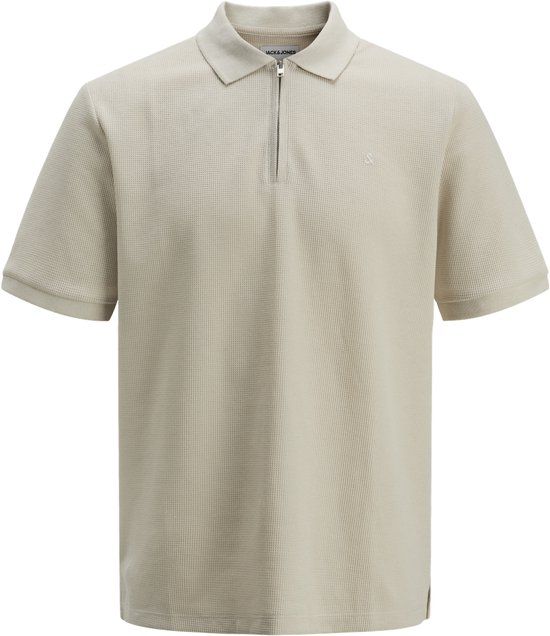 JACK&JONES ESSENTIALS JJEAUSTIN ZIP POLO SS NOOS Heren Poloshirt - Korte mouw - Katoen - Regular Fit - Ritssluiting - Beige