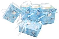 Merkloos / Sans marque JZK 24 x blauwe gastgeschenkdoosjes met babyfles-patroon voor baby-jongens, verjaardag, doop, pasgeborenen, babyshower, kinderfeest