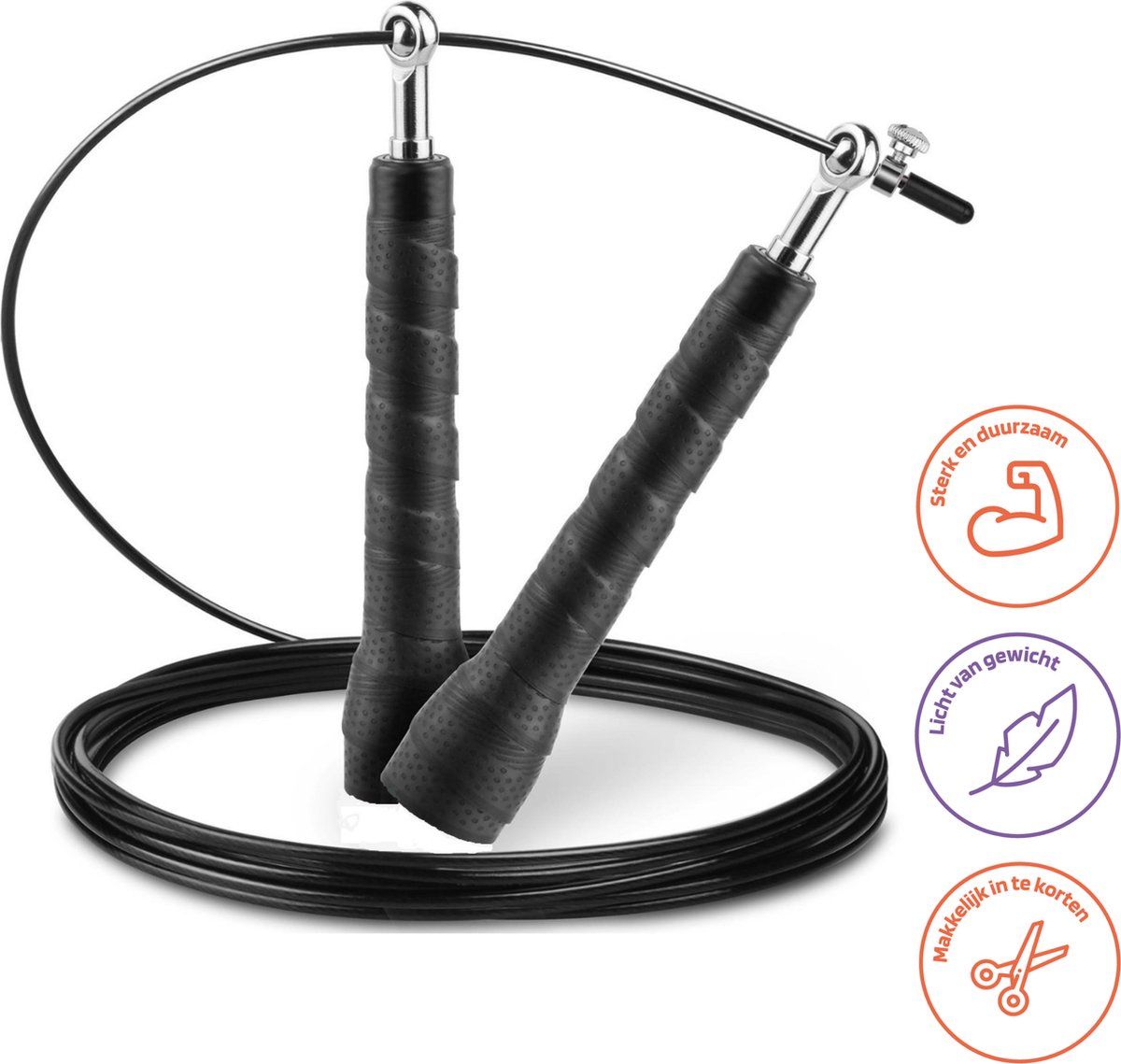 Jobber Sports Springtouw - Verstelbaar - Speedrope - Volwassenen - 300cm - Zwart