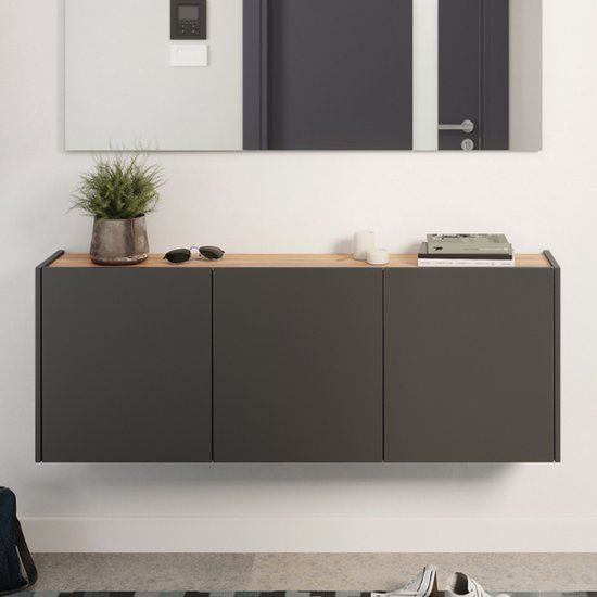 Germania Schoenenkast 1345-549 GW-Libbiano, in grafiet/Navarra Eiken repro, met geringe diepte, 138 x 52 x 25 cm (BxHxD)