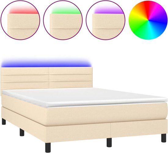 vidaXL Boxspring met matras en LED stof crèmekleurig 140x190 cm