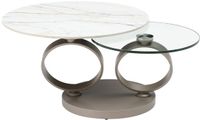 Vente-unique Salontafel Joline met draaibare bladen van keramiek, gehard glas en taupegrijs metaal - Wit marmereffect