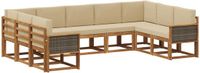 vidaXL - Hoek loungeset - 9 zitplekken - Natuurlijk en beige - Massief acacia hout