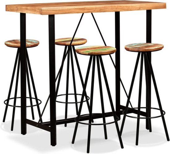 vidaXL 5-delige Barset massief acaciahout en gerecycled hout