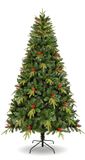 Uten Kunstmatige kerstboom van 1,5 m, met realistische PE-bladeren voor binnen en thuis, kerstboomdecoratie, 500 natuurlijk uitziende PE- en PVC-tips, 23 groepen rode bessen, scharnierende takken