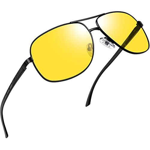 Joopin Pilotenbril Zonnebril Heren Dames Nachtzichtbril Vintage Klassiek Vierkant UV400 Bescherming Zonnebrillen voor Mannen en Vrouwen Night Glasses for Driving (Zwart Montuur Gele Lenzen)