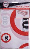 Merkloos / Sans marque Tafelkleed verkeersbord - 30 jaar - verjaardag - 270 x 136 cm - kunststof - stopbord - tafellaken