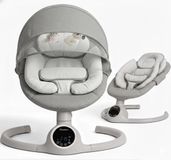 BEBE2LUXE Alpha: Elektrische babyschommel / babywipstoel, LED-touchscreen, afstandsbediening, Bluetooth, 5-punts veiligheidsgordel, tot 9 kg (grijs)