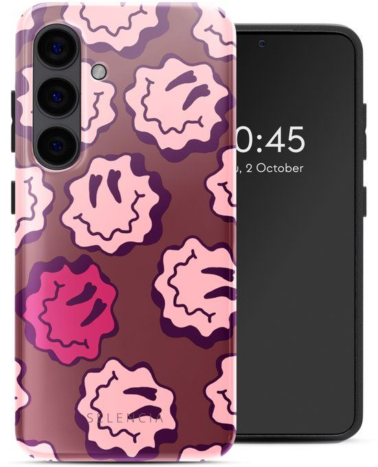 Selencia Hoesje - Geschikt voor Samsung Galaxy S24 - Backcover - Wavy Smiley Pink