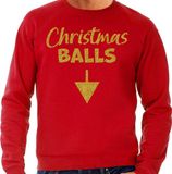 Bellatio Decorations Foute Kersttrui voor heren - Christmas balls - rood - glitter goud - Kerstfeest XL