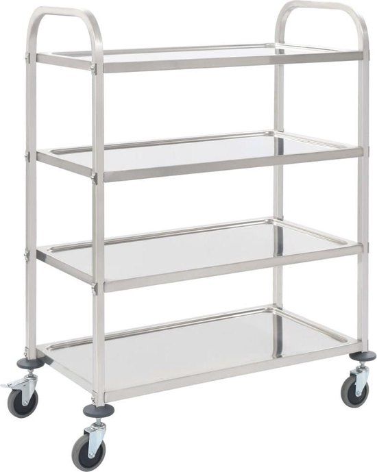 vidaXL Keukentrolley - 4-laags - 107x55x125 cm - Roestvrij Staal