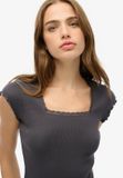 Superdry T-shirt à col carré coupe ajustée pour femme gris foncé