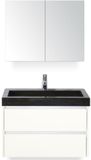 BES LED Dante Badmeubelset 80 cm - Wit Hoogglans - Wastafel Hardsteen Wit Lucca met Spiegelkast