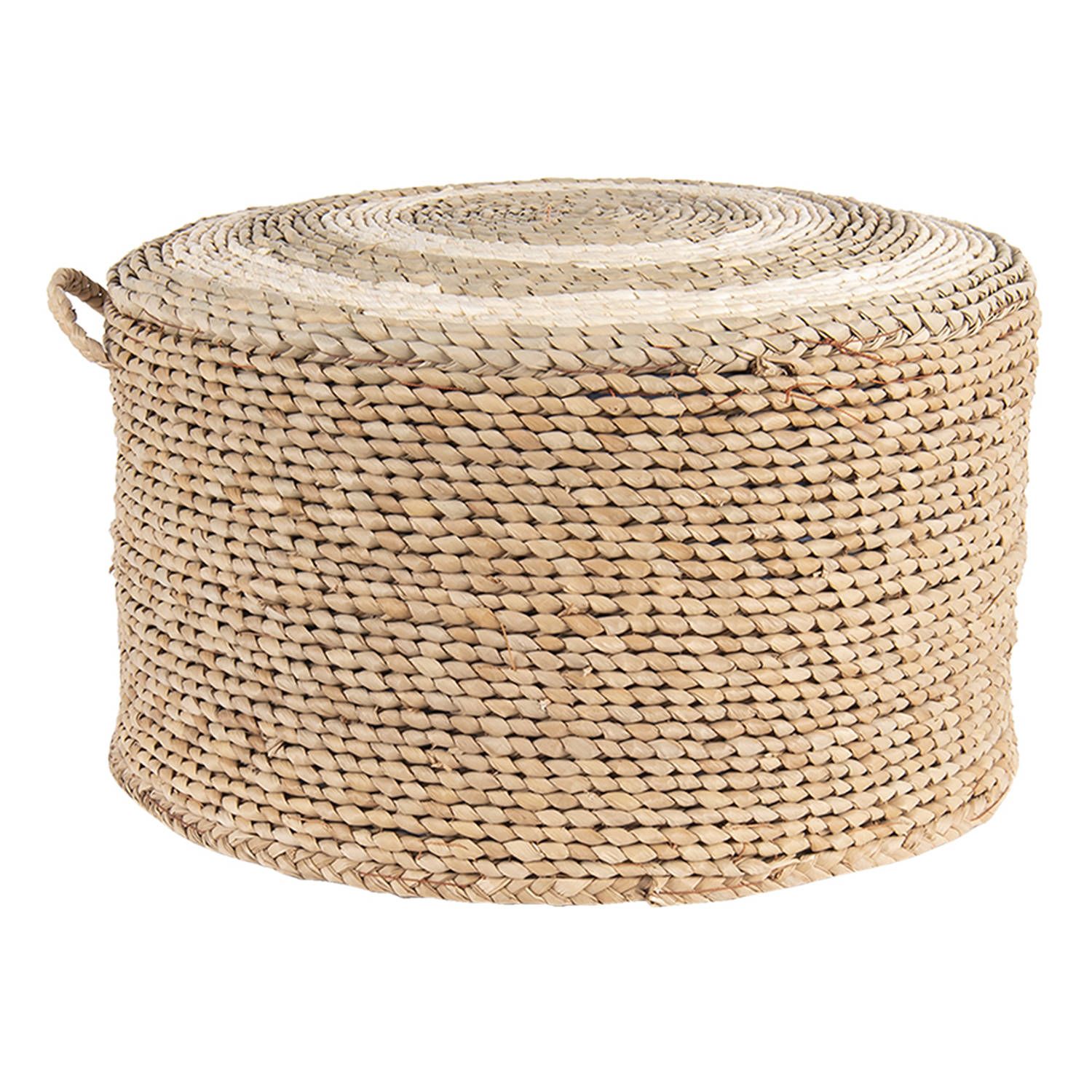 Clayre & Eef Poef Ø 40x23 cm Bruin Stro Rond Hocker Voetenbankje