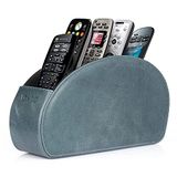 Londo Remote Control Holder with 5 Pockets - DVD, BLU-Ray, TV, Roku or Apple TV Remotes, Genuine Italian Leather with Suede Lining, Slim, Compact Living Room or Bedroom Storage (Blue)