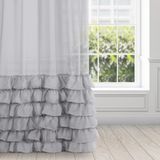 Eurofirany Dolly Gordijn, glad, volant met ruches, transparant gordijn, plooiband, 1 stuk, doorzichtig, elegant, hoogwaardig, glamour, slaapkamer, woonkamer, 140 x 250 cm, staalgrijs