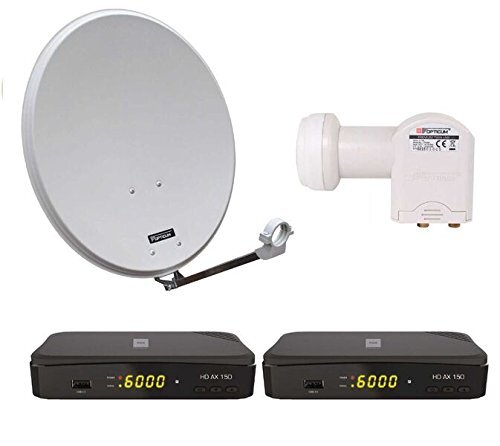 Opticum Digitale HD 2 deelnemers satelliet compleet systeem HD AX 150 HDTV-ontvanger, Twin-LNB, QA 60 cm antenne, aluminium) lichtgrijs