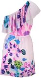 Desigual Exclusieve Mini-jurk – One-shoulder Design – Elastische Taille & Logo – Modern Elegant – Roze – Gebloemd – Viscose – Maat L