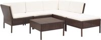vidaXL 6-delige Loungeset met Kussens Poly Rattan Bruin