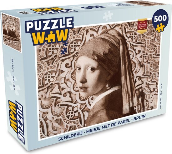 MuchoWow Puzzel Schilderij - Meisje met de parel - Bruin - Legpuzzel - Puzzel 500 stukjes