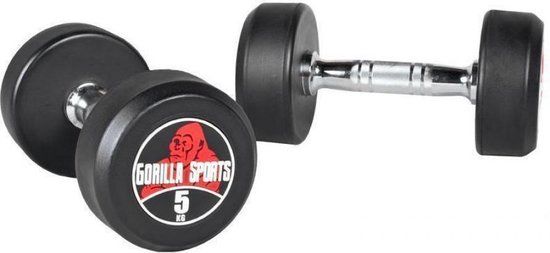 Gorilla Sports Dumbellset - 2 x 5 kg - Gietijzer (rubber coating) - Zwart