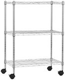 Amazon Basics Smalle opbergeenheid, 3 planken, op wielen, planken in hoogte verstelbaar en stelvoetjes, draagkracht maximaal 340 kg, chroom, 34 x 58,9 x 83,2 cm (d x b x h)
