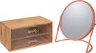 5Five Make-up organizer en spiegel set - 2 lades - bamboe/kunststof - 5x zoom spiegel