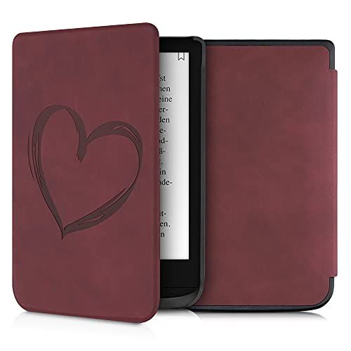 kwmobile hoes compatibel met Pocketbook Touch Lux 4/Lux 5/Touch HD 3/Color (2020) - Hoesje voor ereader in donkerrood - Brushed Hart