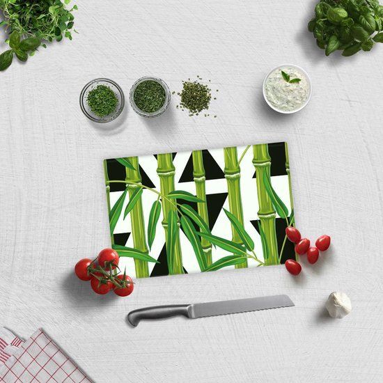 DECORITA Glass Cutting Board - 20x30cm - Bamboo Pattern - Green