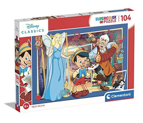 Clementoni Supercolor Disney Classics Pinocchio-104 stuks kinderen 6 jaar, puzzel cartoons, gemaakt in Italië, meerkleurig, 25749