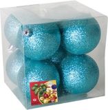 Gerimport Kerstballen - 8x st - ijsblauw - glitters - D7 cm - kunststof - kerstversiering