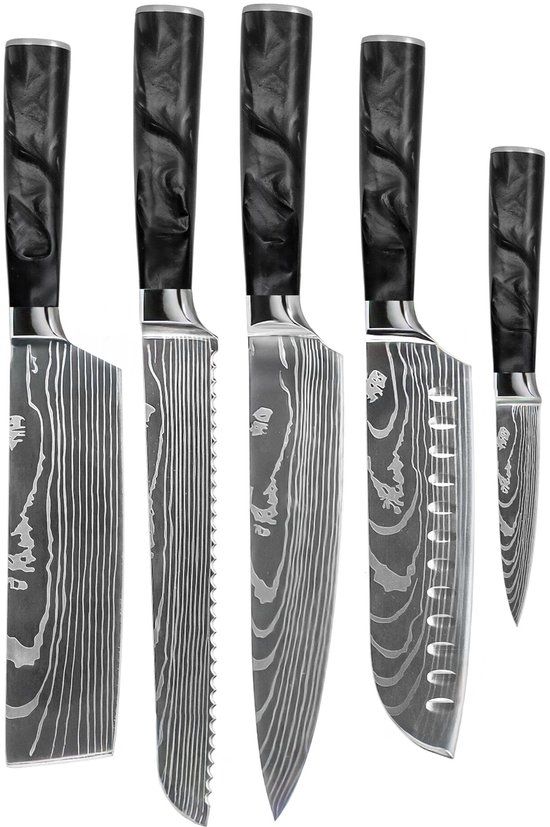 Shinrai Knives Japan Shinrai Knives Damascus Print Epoxy Onyx 5-delige Messenset