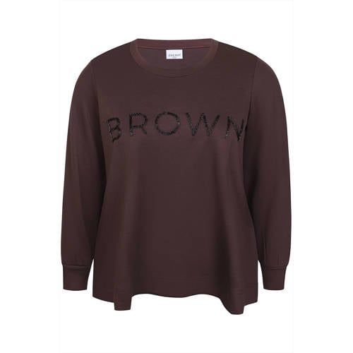 Zhenzi sweater Plus Size met tekst - bruin