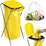 KADAX Enkele vuilniszakhouder, vuilniszakstandaard in 5 kleurversies, standaard voor afvalscheiding met plastic deksel, vuilniszakhouder voor zakken van 120 liter (geel)