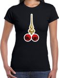 Bellatio Decorations foute humor Kerst T-shirt kerstballen - shirt - dames - zwart XS
