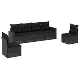 vidaXL 6-delige Loungeset met Kussens, Polyrattan, Zwart