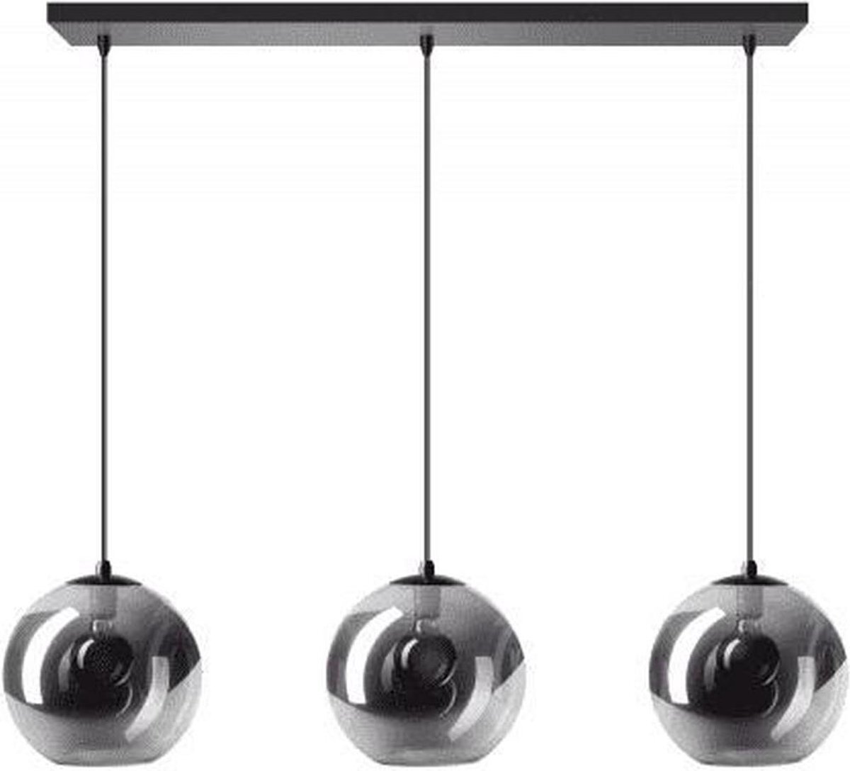 Expo Trading Expo Hanglamp balk Orb 3x E27 25cm Smoke Glas/ Zwart | rookglas lamp | smoke glas lamp | smoke glas hanglamp