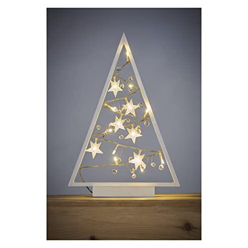 Emos Lichtgevende kerstboom van hout, 15 leds, warm wit licht, kerstdecoratie, IP20 voor binnen, werkt op batterijen (2 x AA), 10.000 uur levensduur, 6/18 uur timer, 0,45 watt, 20 x 30 cm