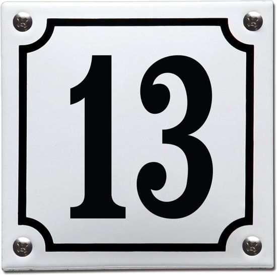 EmailleDesign® Emaille huisnummer wit/zwart nr. 13